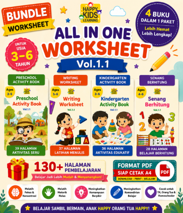 Paket Bundle Worksheet Anak Usia 3–6 Tahun (130+ Aktivitas Belajar)